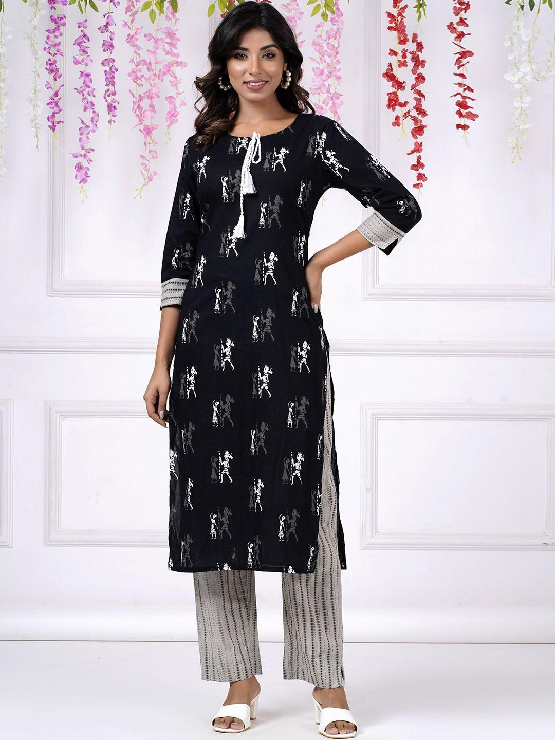 parchhai ethnic motifs printed pure cotton kurta with trousers