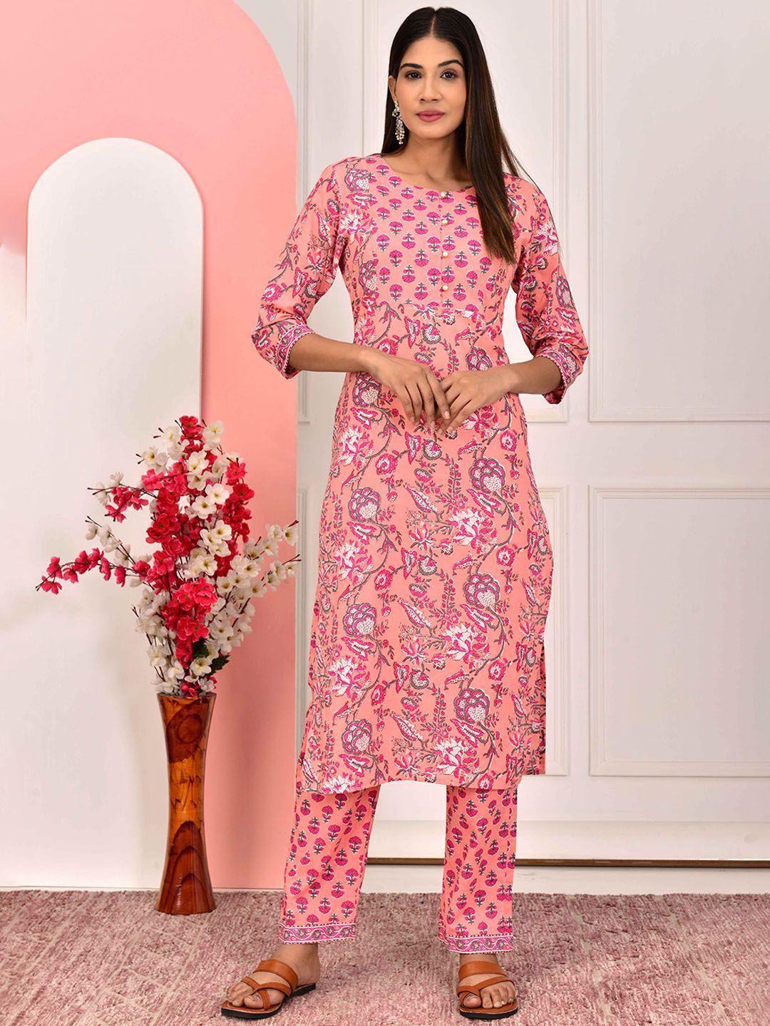 parchhai floral printed regular pure cotton kurta with trousers