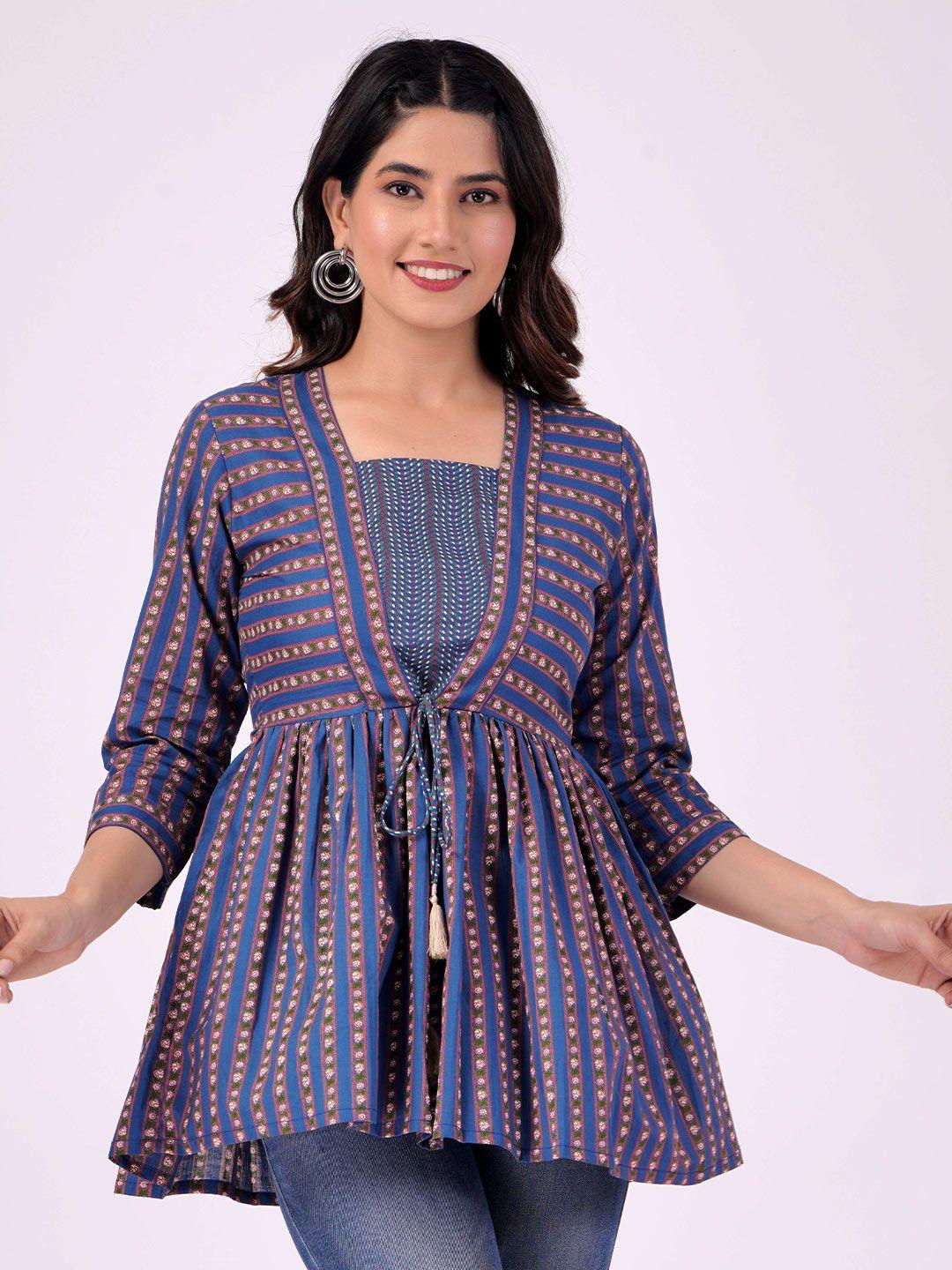 parchhai geometric printed square neck cotton a-line top