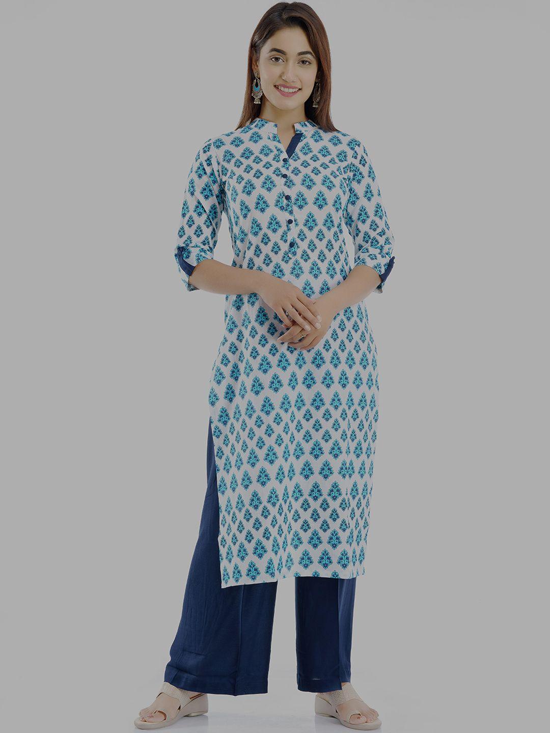 parchhai women blue ethnic motifs printed regular pure cotton kurta with palazzos