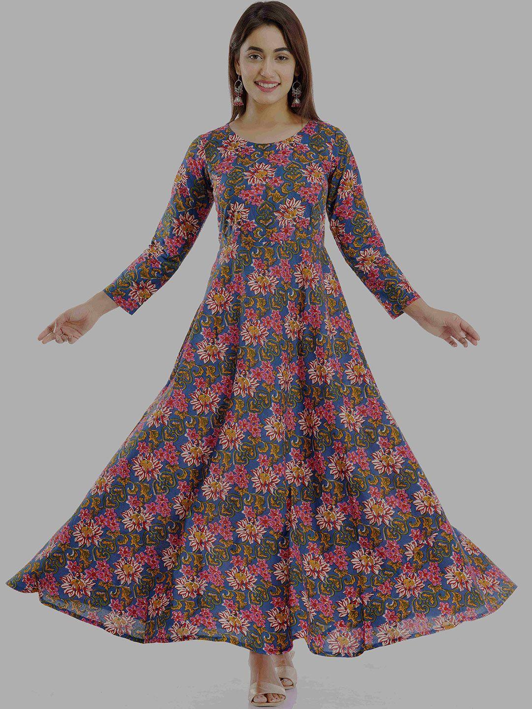 parchhai women blue floral printed flared sleeves anarkali kurta