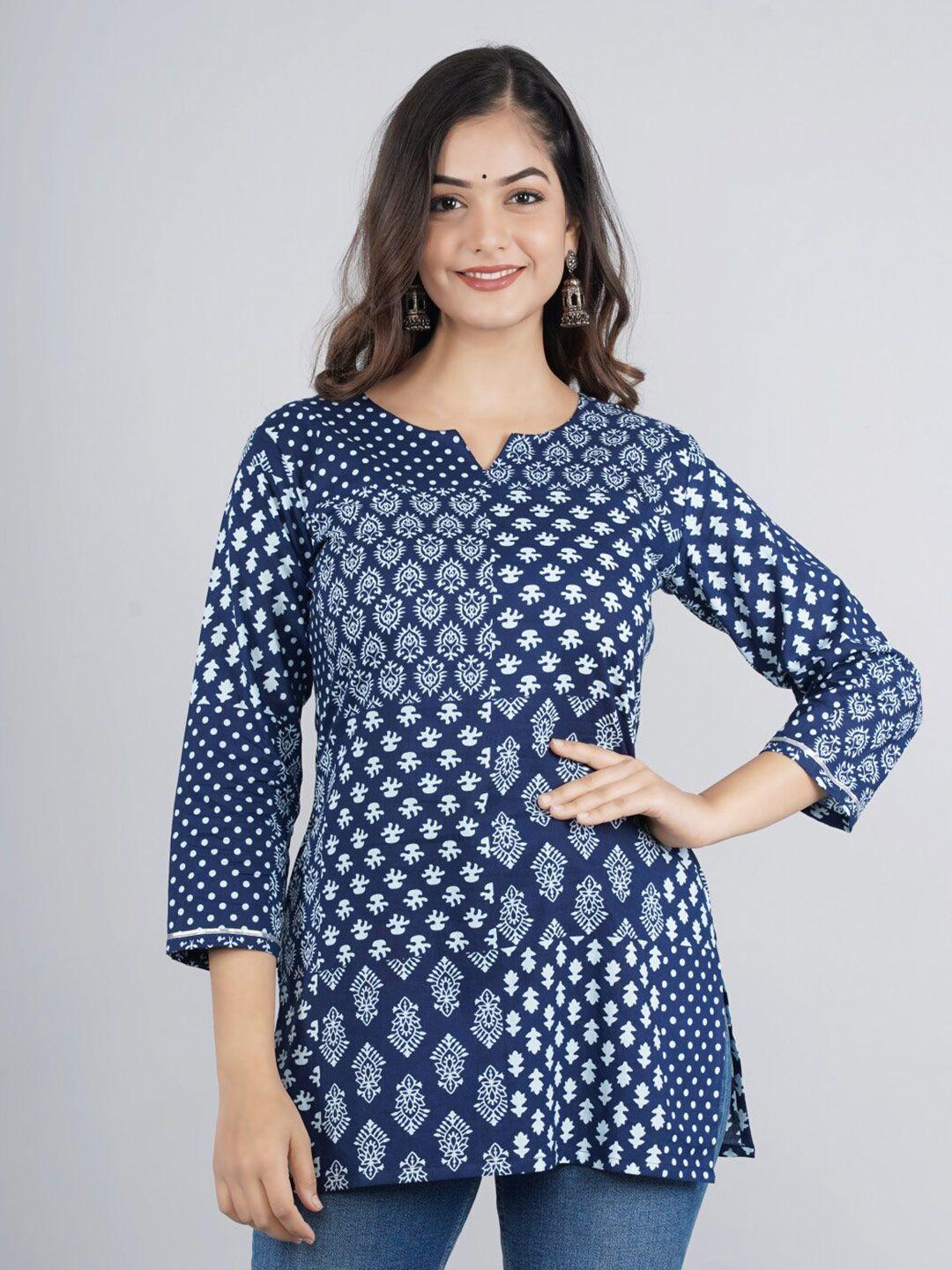 parchhai women blue geometric printed top