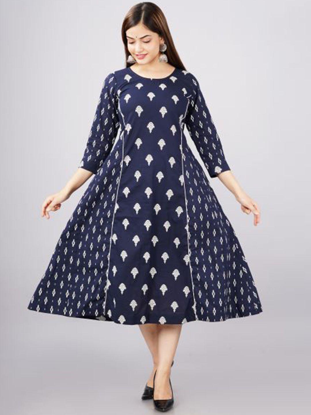 parchhai women navy blue ethnic motifs printed kurta