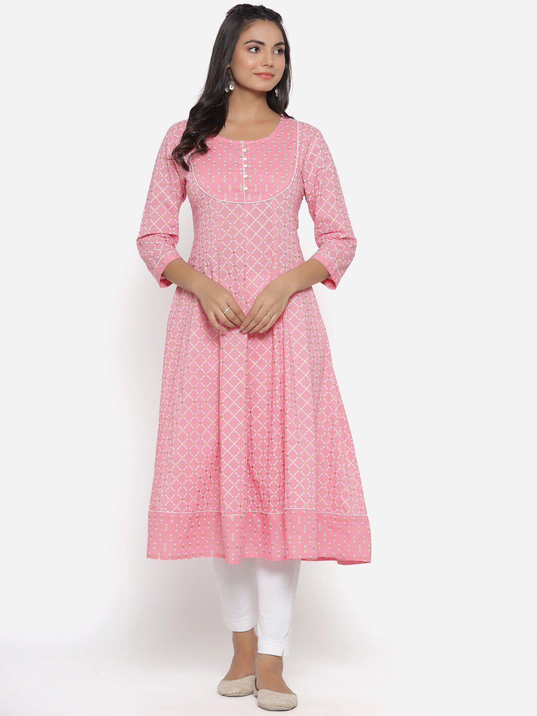 parchhai women pink ethnic motifs anarkali cotton kurta