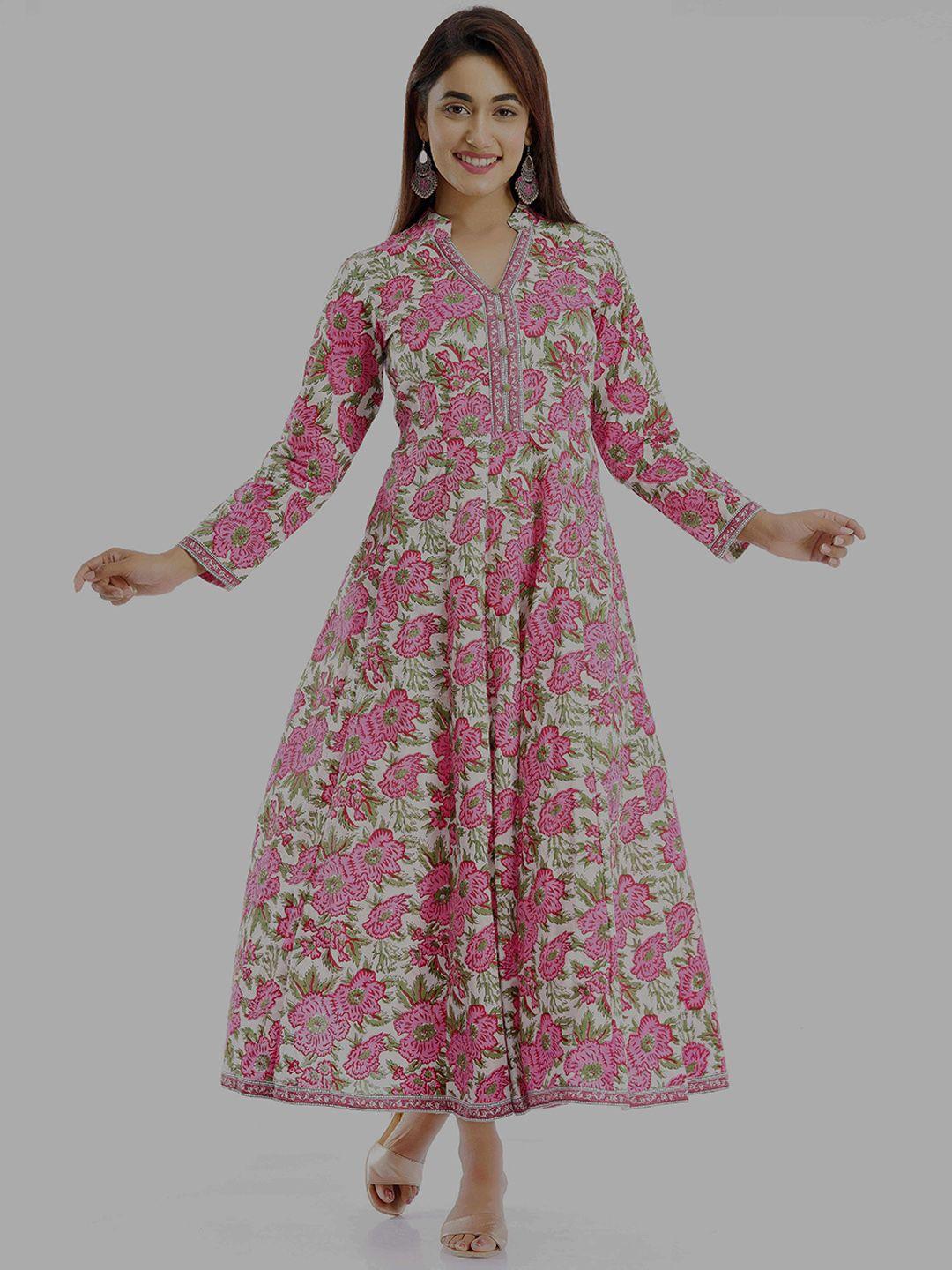 parchhai women pink floral printed anarkali kurta