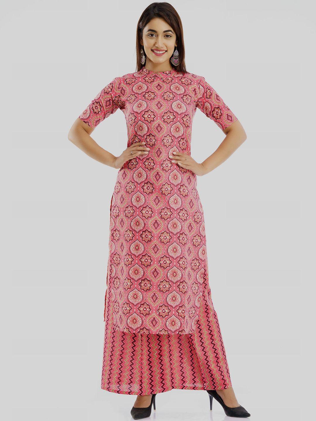parchhai women pink printed pure cotton kurta with palazzos
