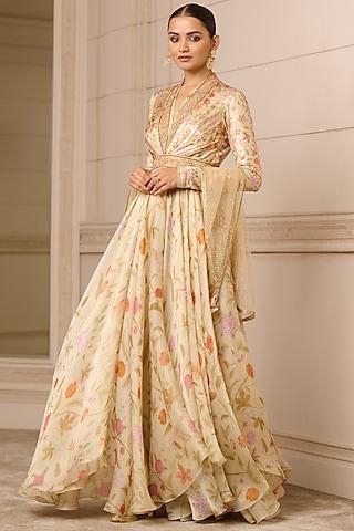 parchment satin organza & foil jersey printed anarkali set