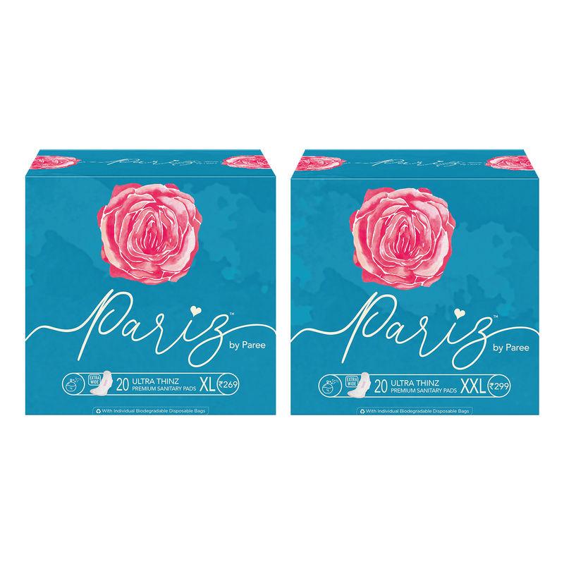 paree by pariz ultra thinz premium sanitary pads xl(20) and xxl(20) - 40 pads