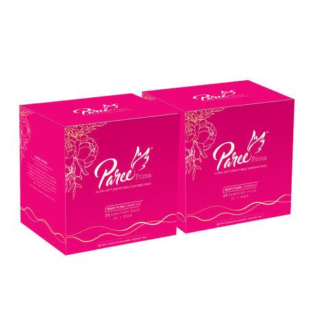 paree prima premium ultra soft sanitary pads for women with breathable back sheet and super soft top sheet for heavy flow, xl| biodegradable disposable bags, 40 pads