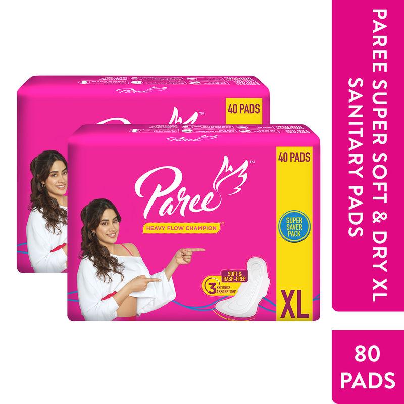 paree soft & rash free sanitary pads for heavy flow xl-40 pads (combo of 2)