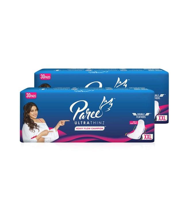 paree ultra thinz soft & rash free sanitary trifold xxl pads for women - 30 pcs each (pack of 2)