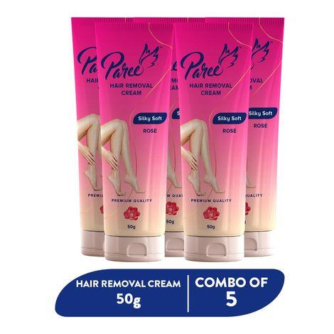 paree hair removal cream for women - 250g (pack of 5) | silky soft smoothing skin with natural rose extract | enriched with shea butter | suitable for legs, arms & underarms | non toxic - skin friendly