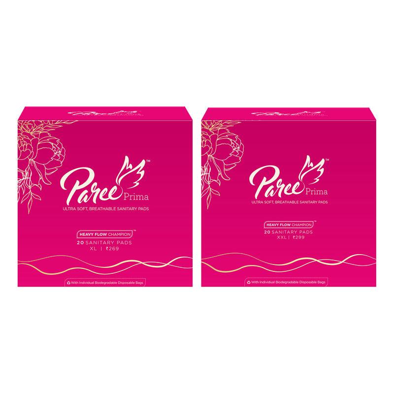 paree prima ultra soft breathable sanitary pads xl (20) and xxl(20) pads- 40 pads
