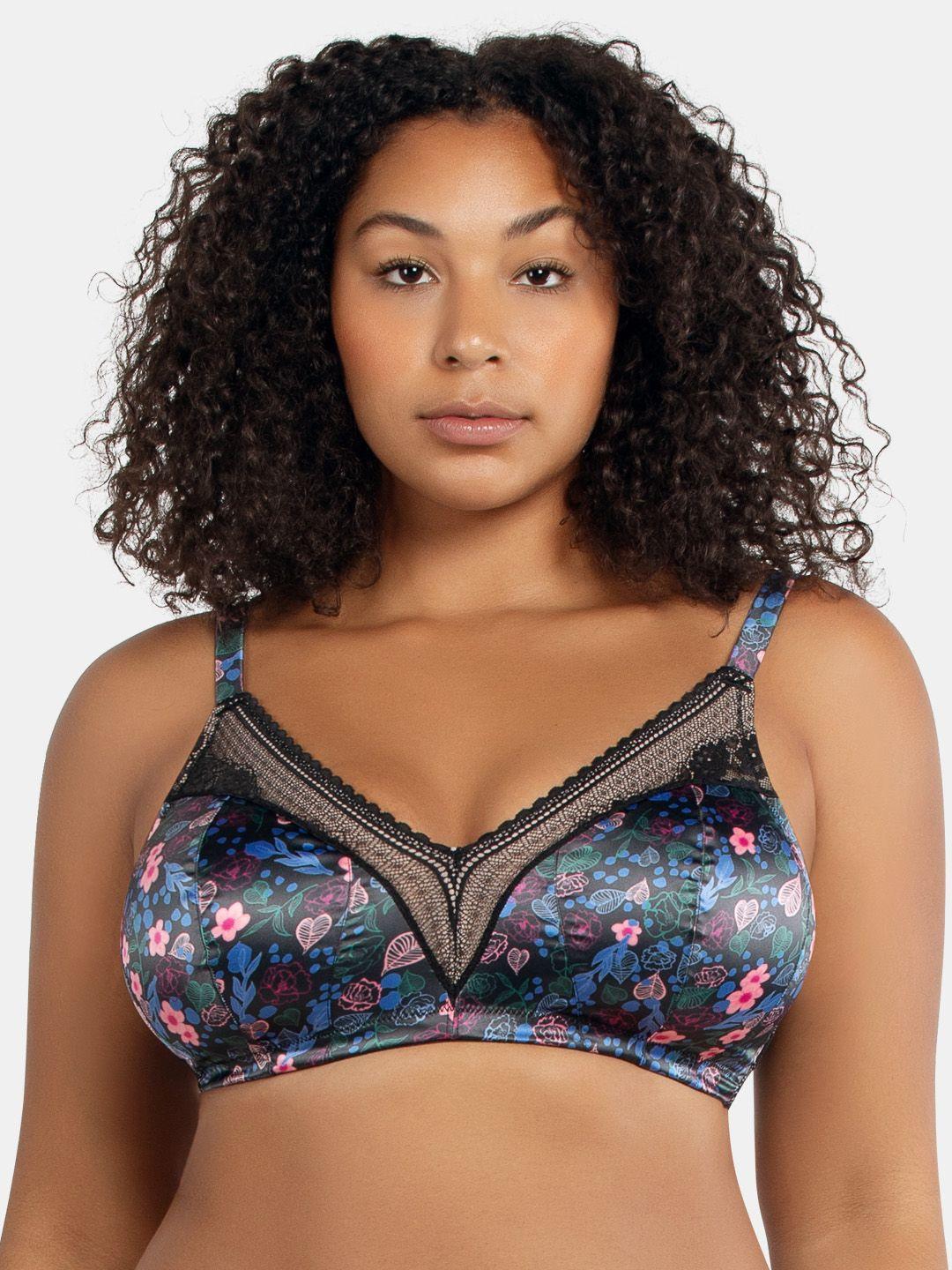 parfait plus size black & pink floral printed non-wired lightly padded everyday bra a1651