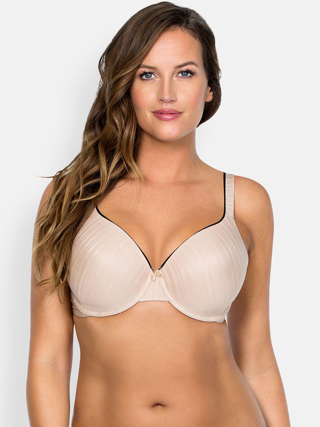 parfait plus size nude-coloured striped underwired lightly padded t-shirt bra p5251