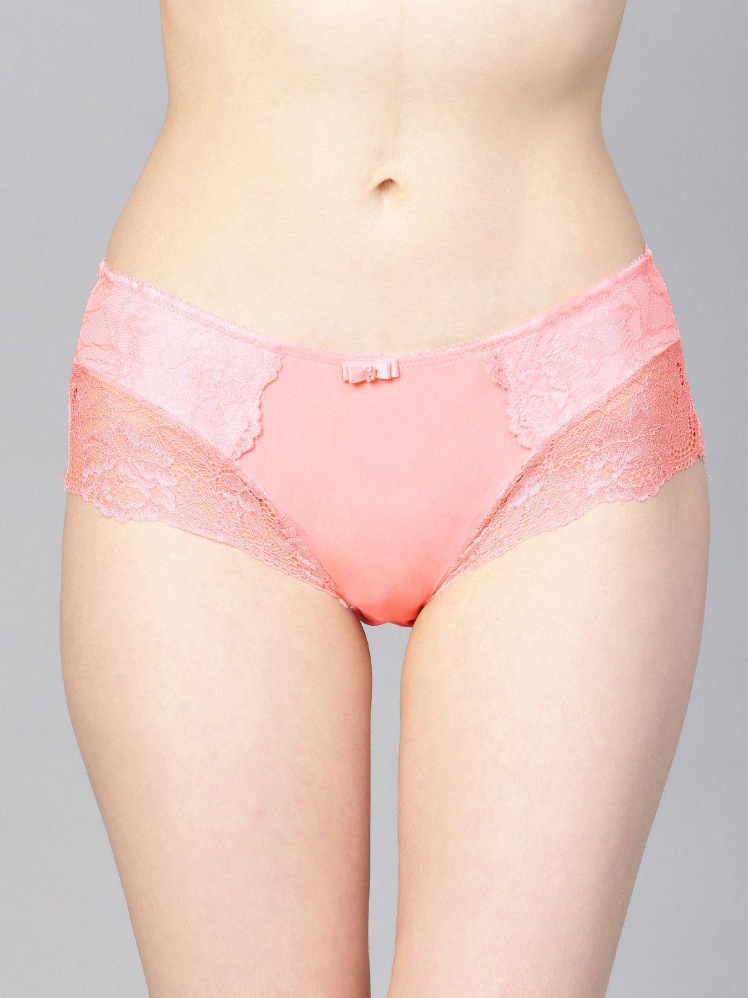 parfait plus size women pink solid lace detail marion hipster briefs p5395