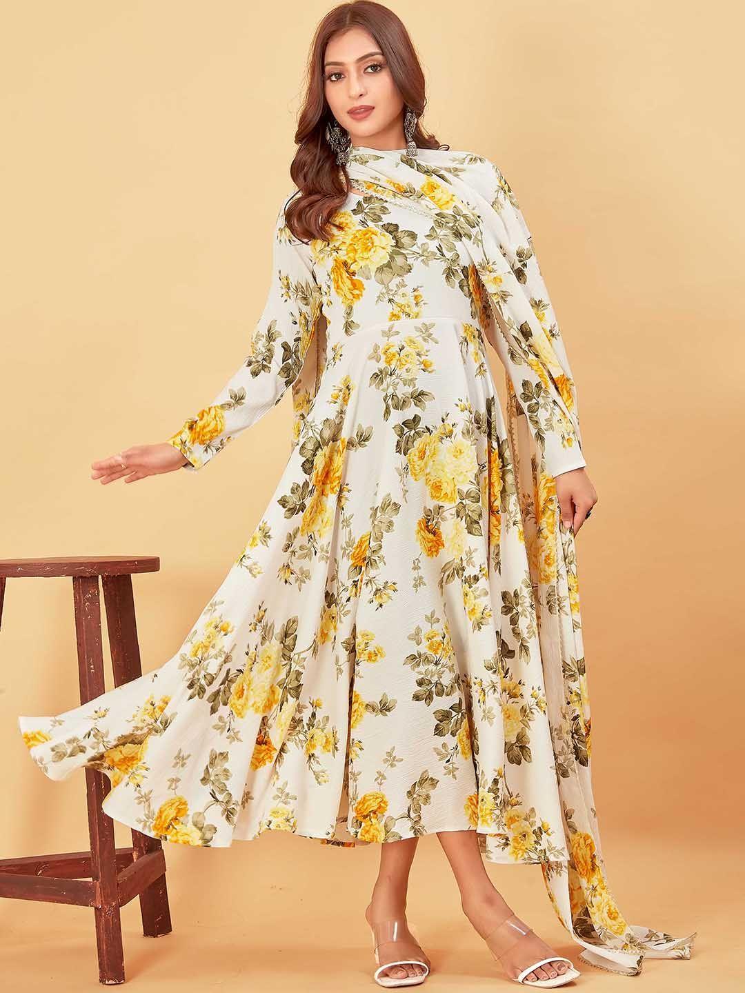 pari the fashion studio floral printed fit & flared maxi ethnic dress with dupatta