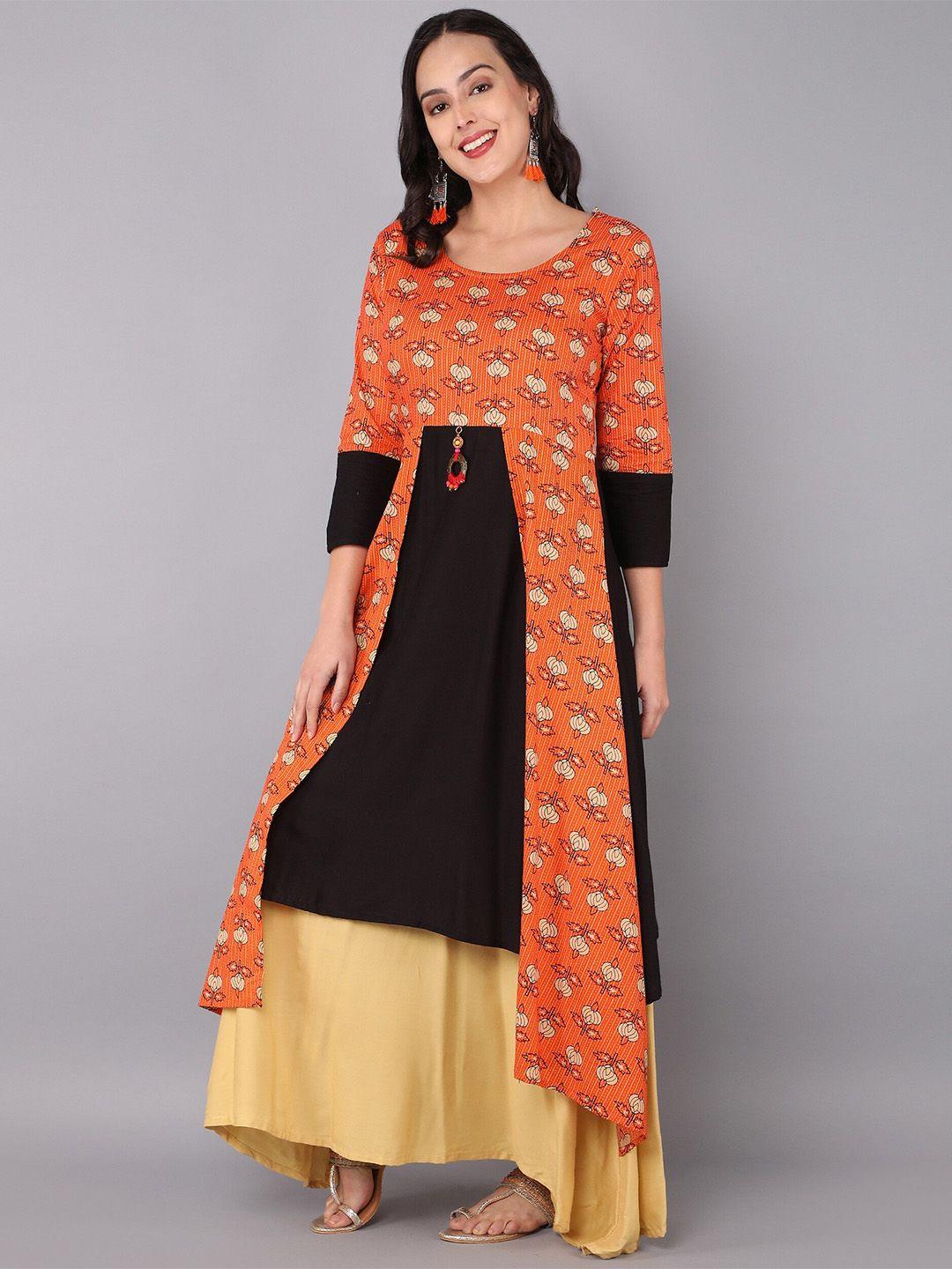 parika creation orange ethnic motifs cotton ???????ethnic maxi dress