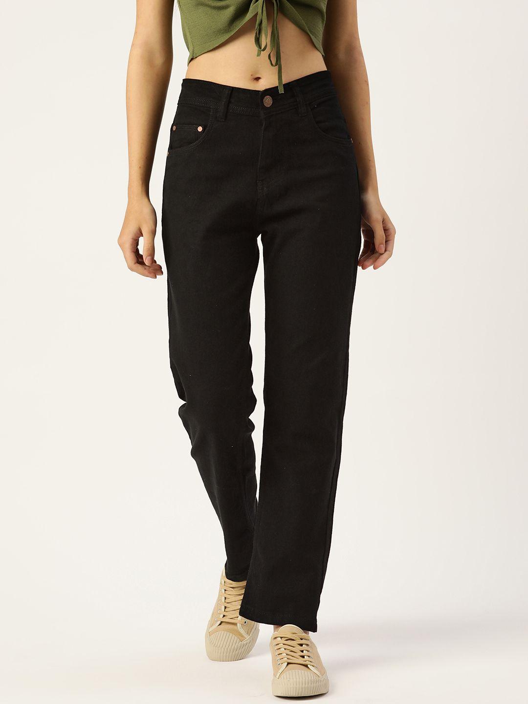 paris hamilton women black straight fit high-rise stretchable jeans