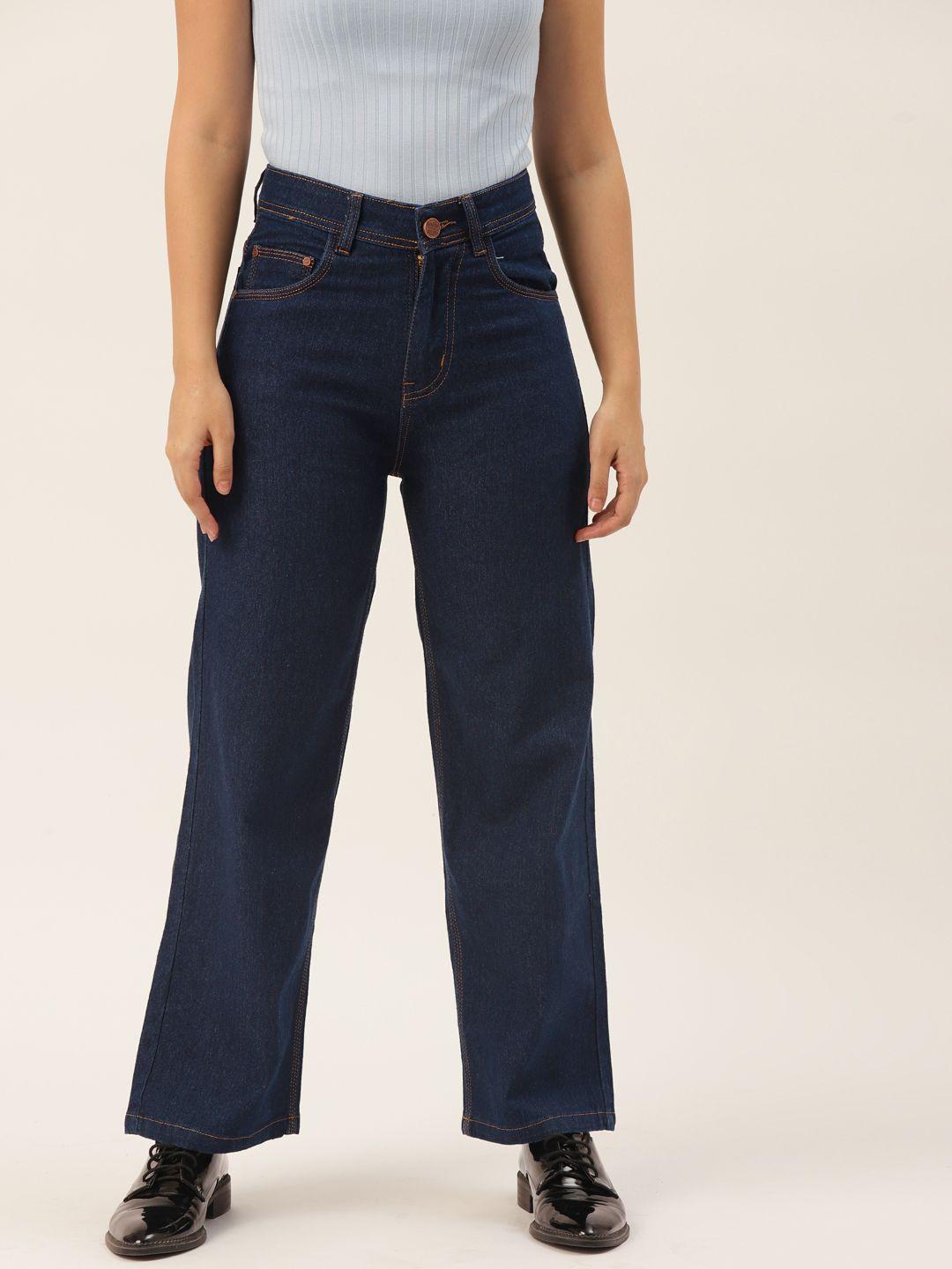 paris hamilton women navy blue flared high-rise stretchable jeans