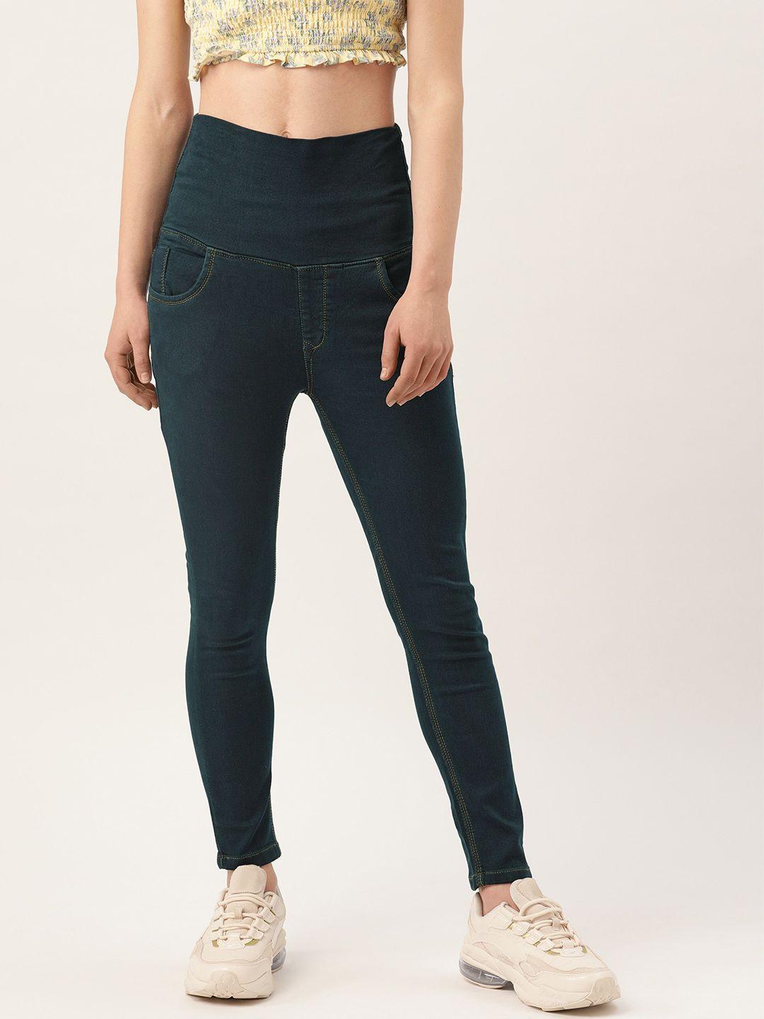 paris hamilton women navy blue skinny high-rise tummy tucker clean look stretchable jeans
