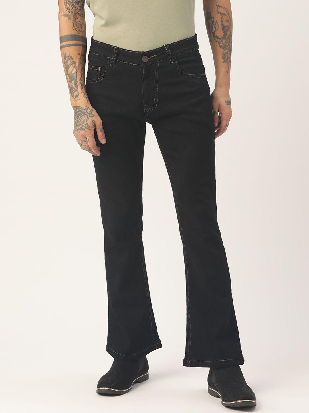 paris hamilton men black solid bootcut stretchable jeans