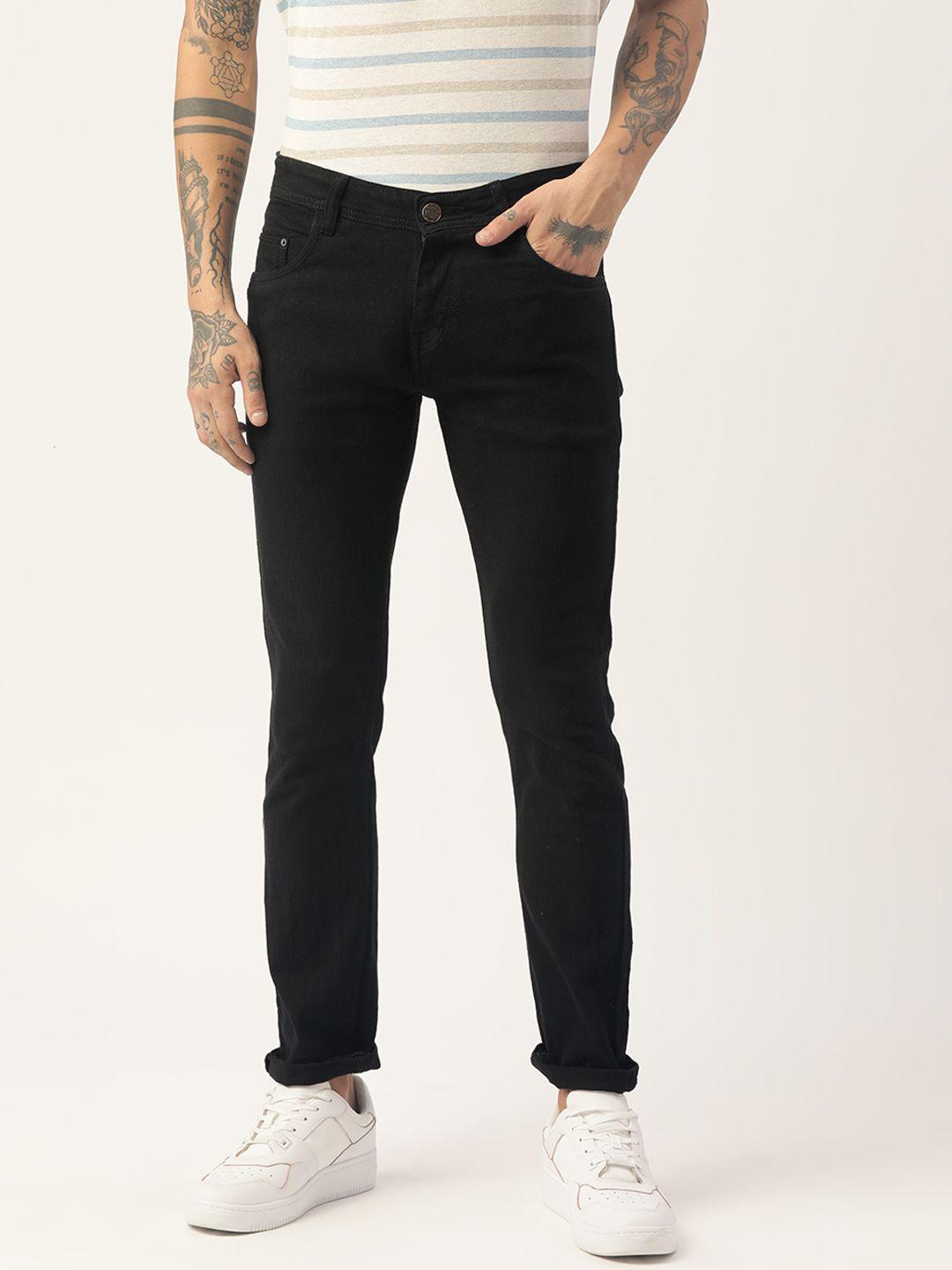 paris hamilton men black solid slim fit stretchable jeans