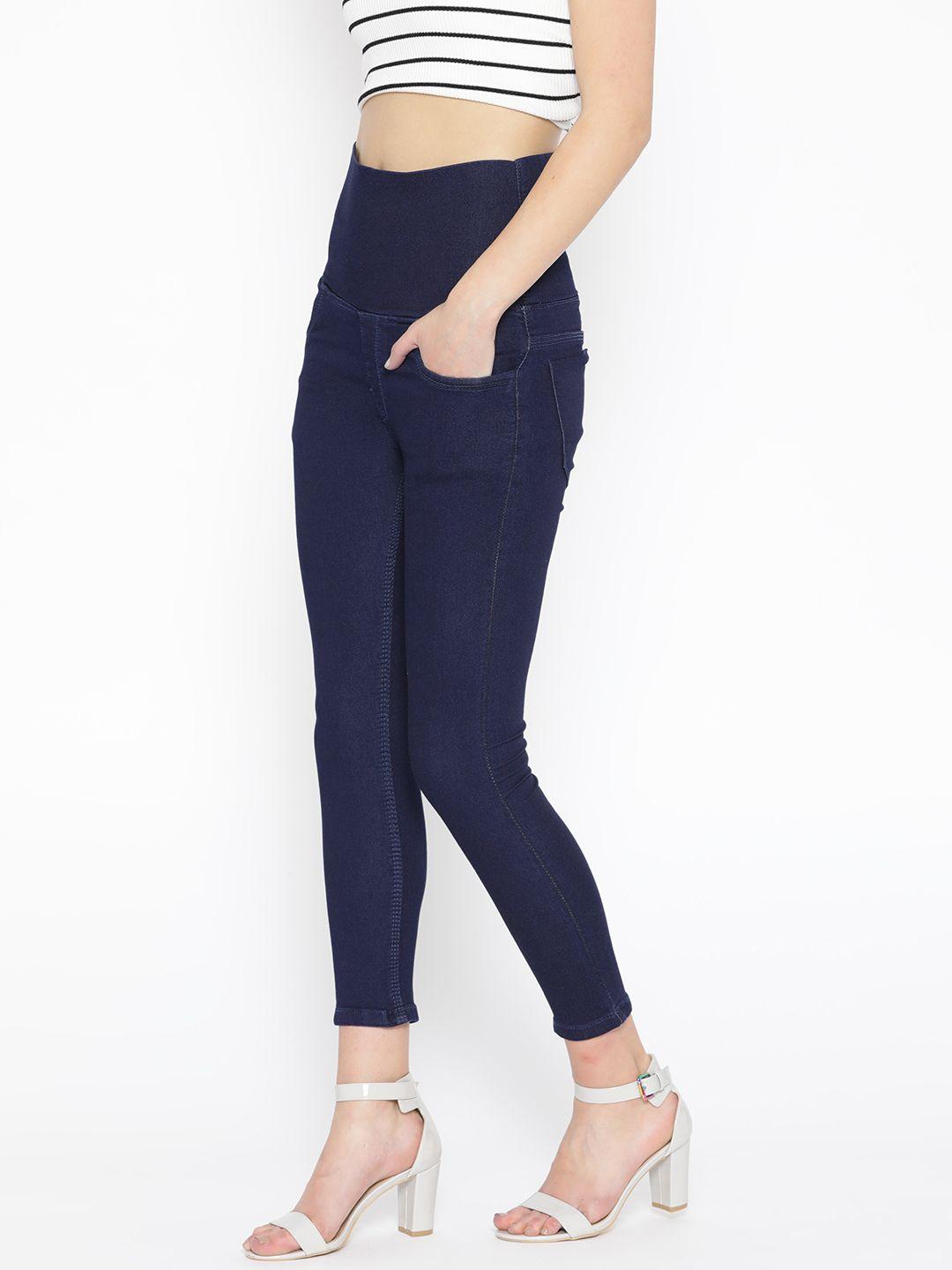 paris hamilton women navy blue tummy tucker high-rise slim fit jeggings