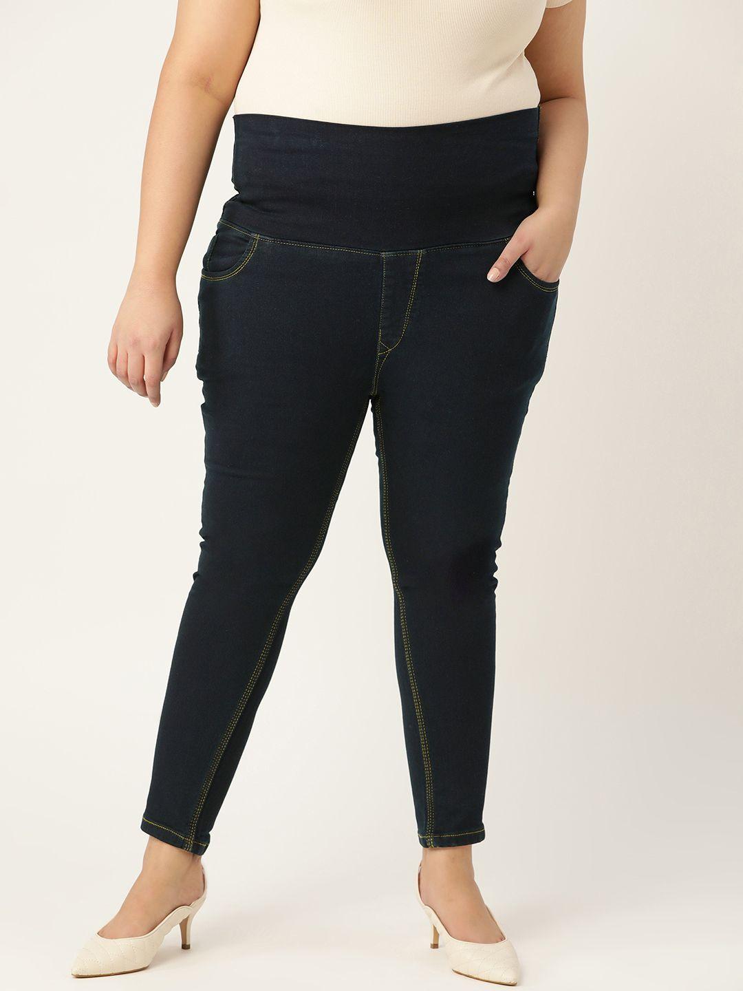 paris hamilton women plus size navy blue solid high-waist jeggings