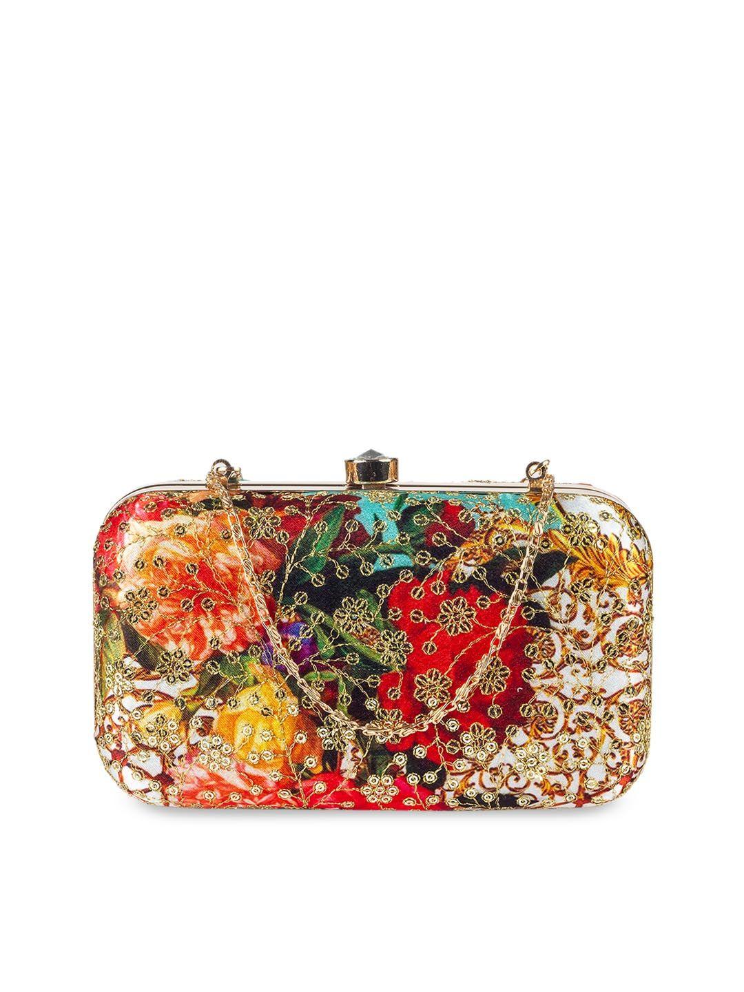 parizaat by shadab khan multicoloured embroidered box clutch