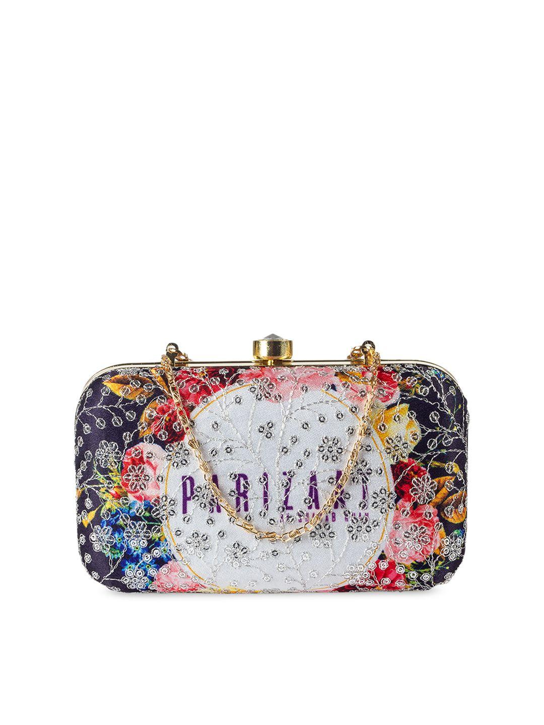 parizaat by shadab khan multicoloured embroidered box clutch
