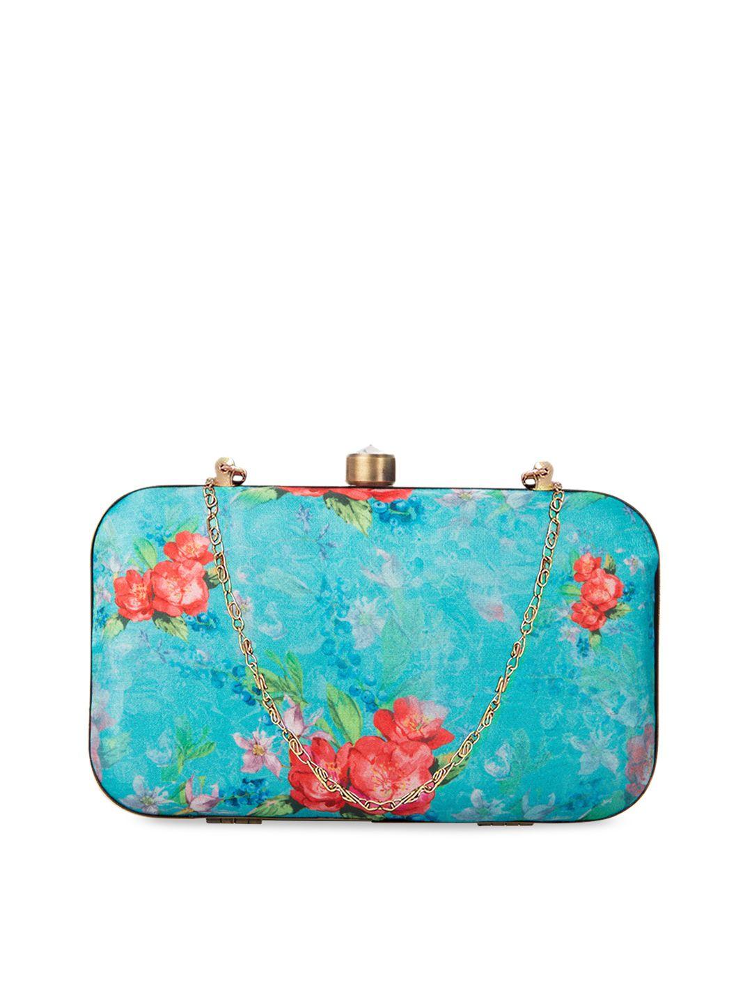 parizaat by shadab khan turquoise blue & green printed  clutch