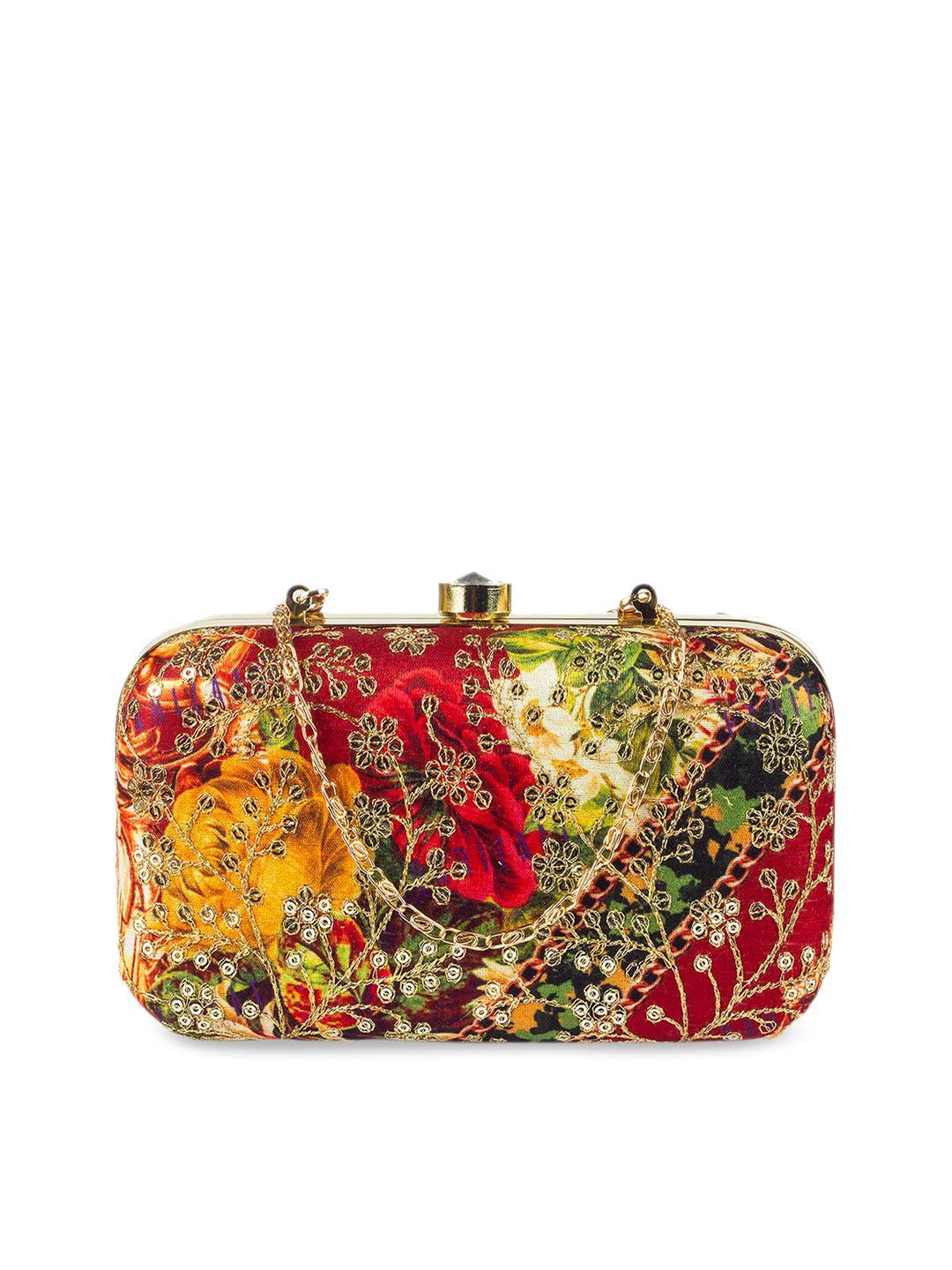 parizaat by shadab khan yellow & red embroidered box clutch