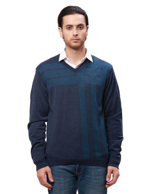 park avenue blue regular fit printed sweater