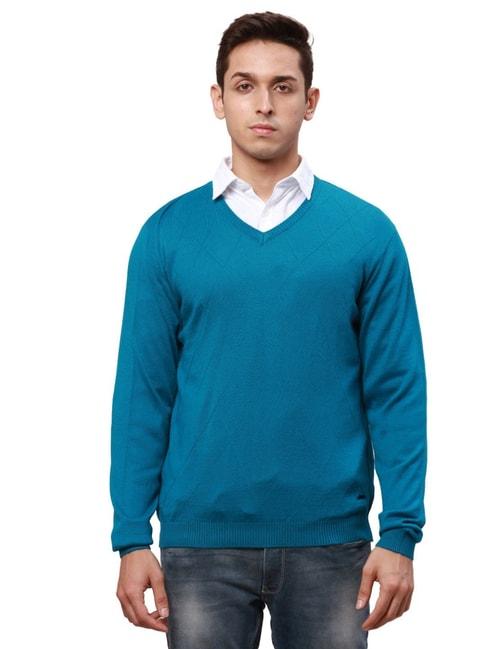 park avenue blue regular fit sweater