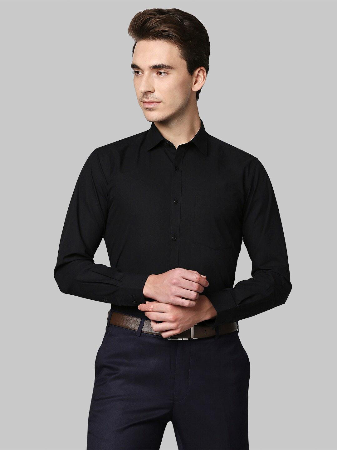 park avenue men black slim fit formal cotton shirt