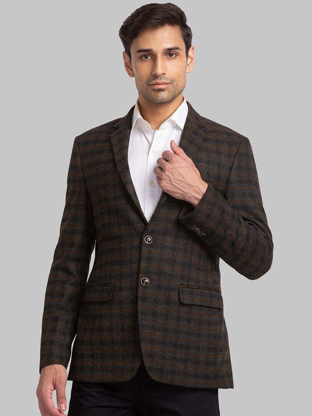 park avenue men brown checked super slim-fit single breasted formal blazers