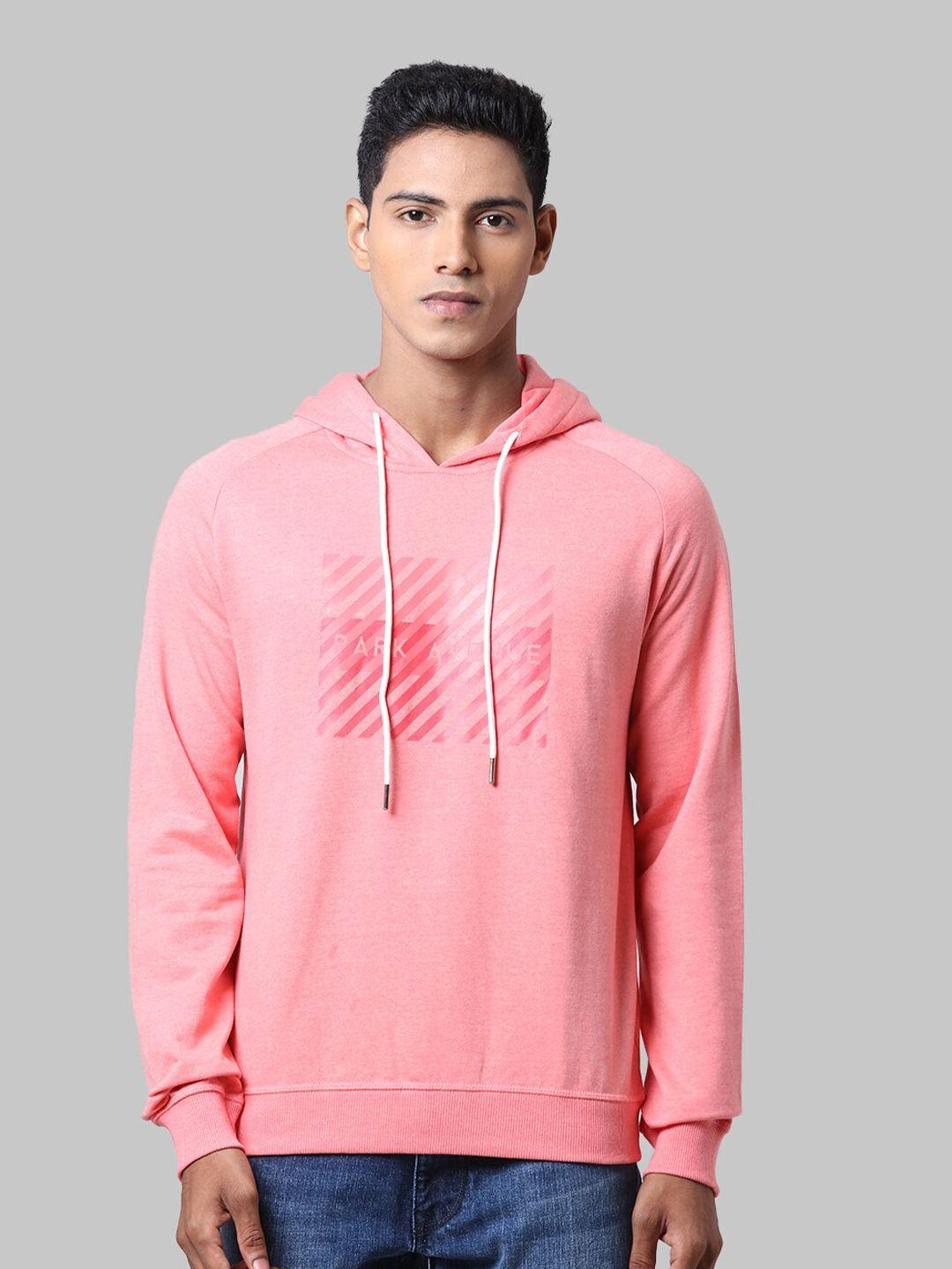 park avenue men pink printed hooded sweatshirt