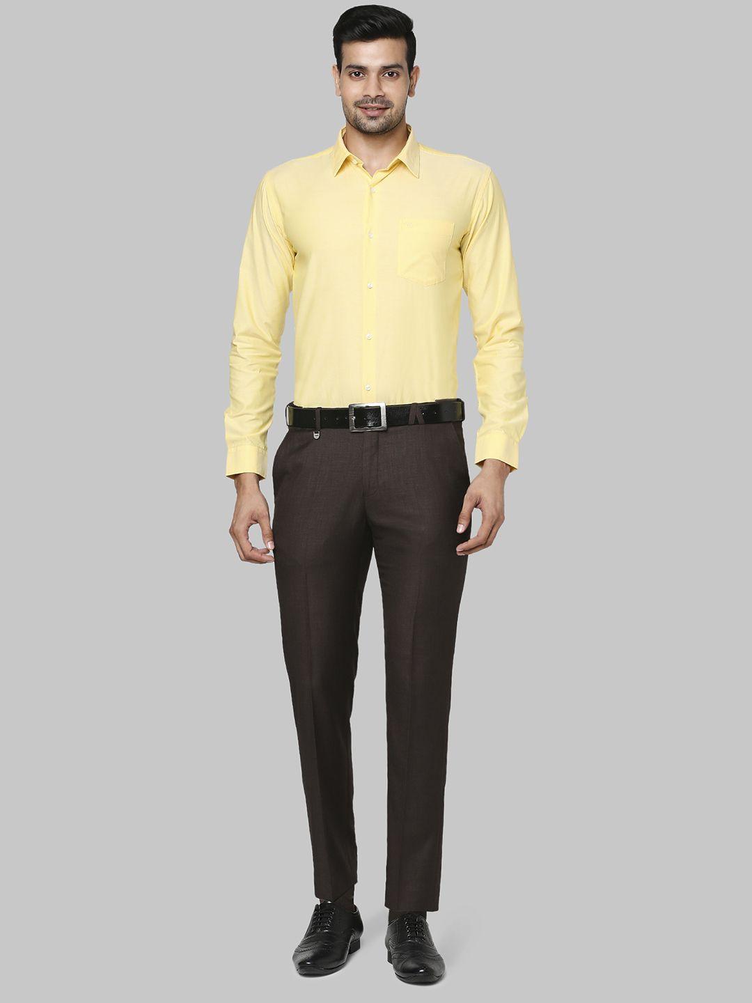 park avenue men yellow slim fit opaque casual shirt