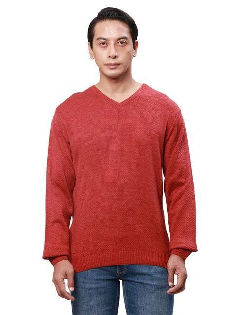 park avenue mid red regular fit self pattern sweater