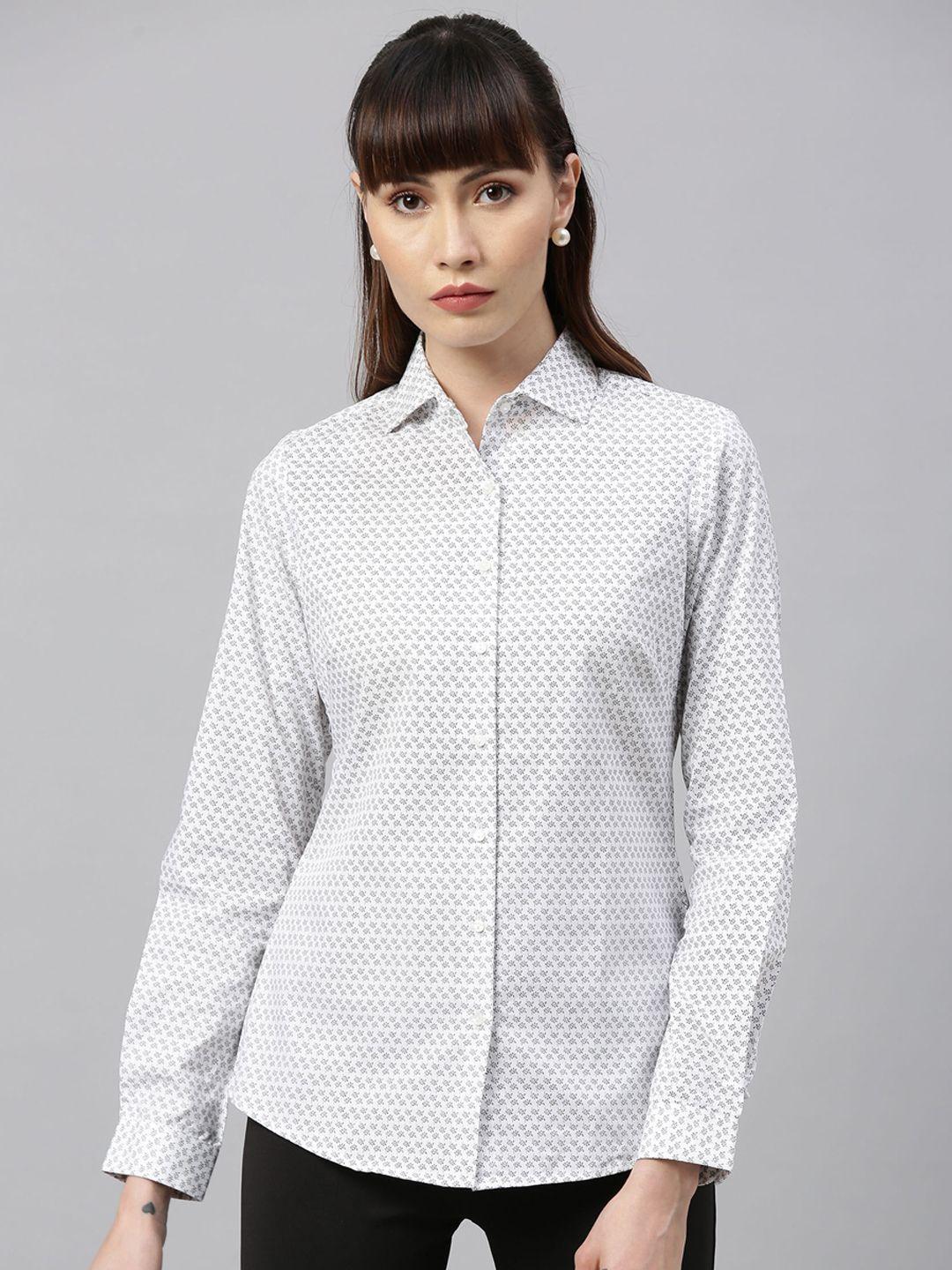 park avenue woman women white & black regular fit printed casual shirt