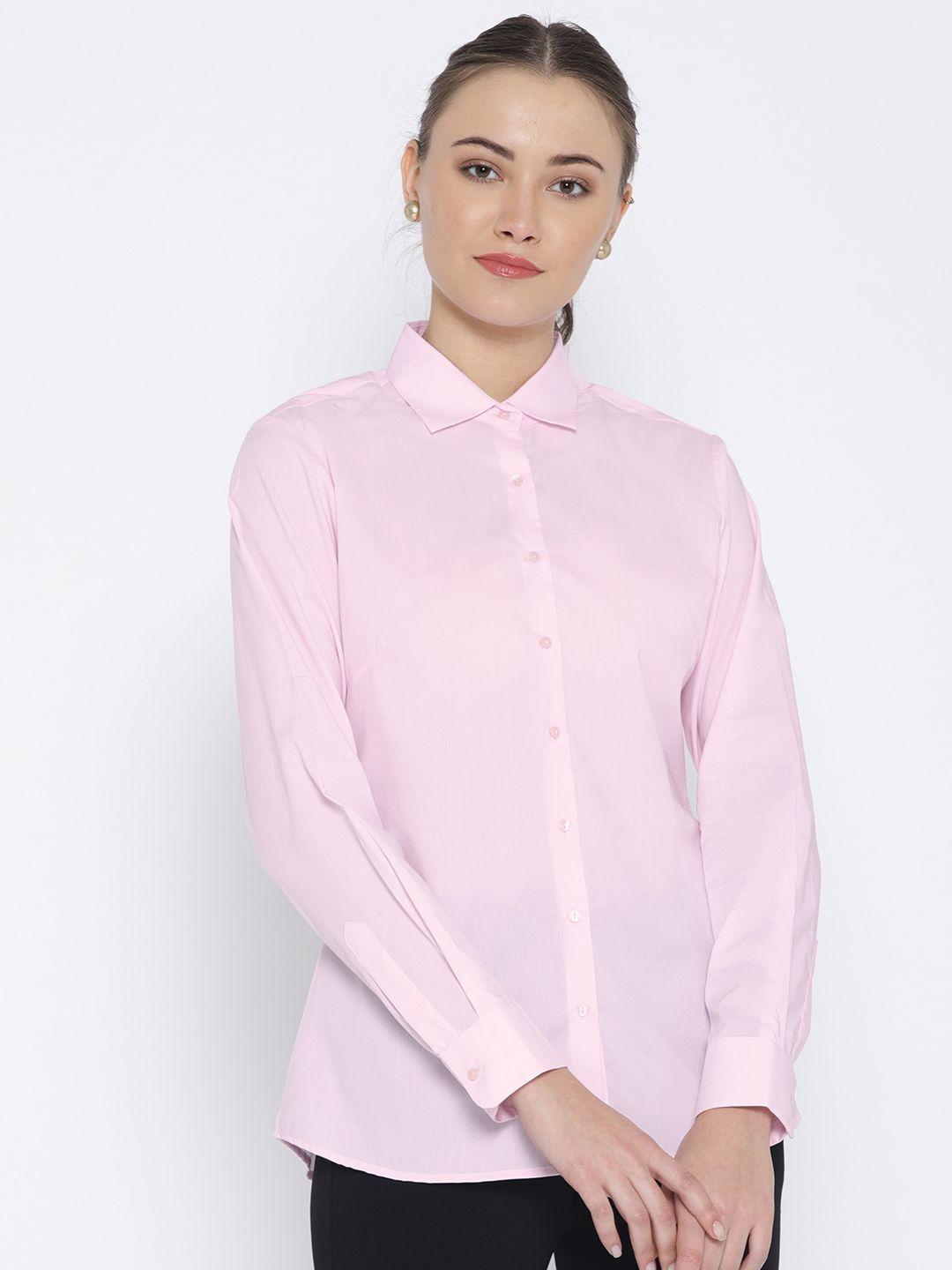 park avenue women pink regular fit solid formal shirt