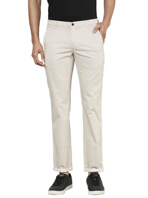 park avenue beige regular fit printed chinos