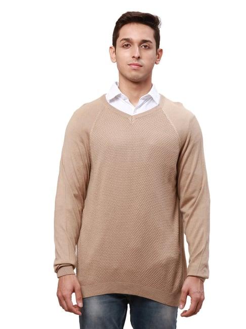 park avenue beige regular fit sweater