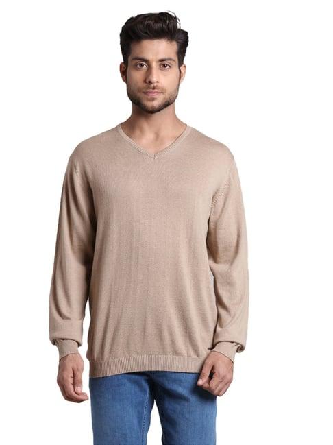 park avenue beige regular fit sweater