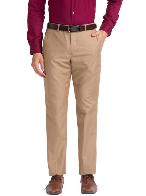 park avenue beige regular fit trousers