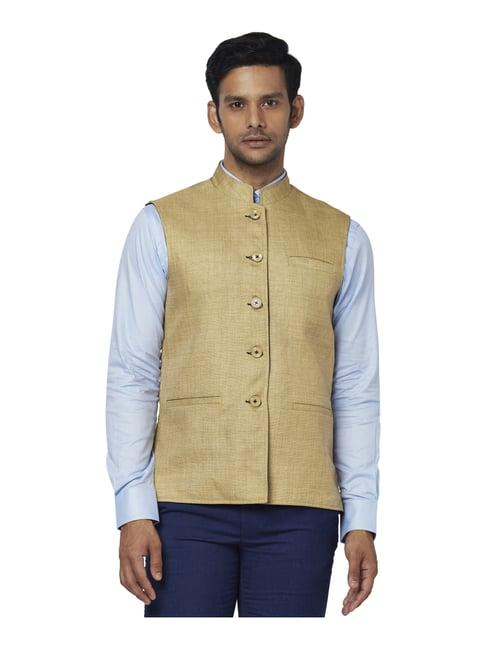 park avenue beige slim fit self pattern nehru jacket