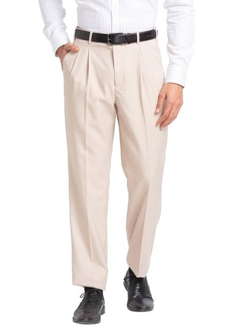 park avenue beige super slim fit texture trousers