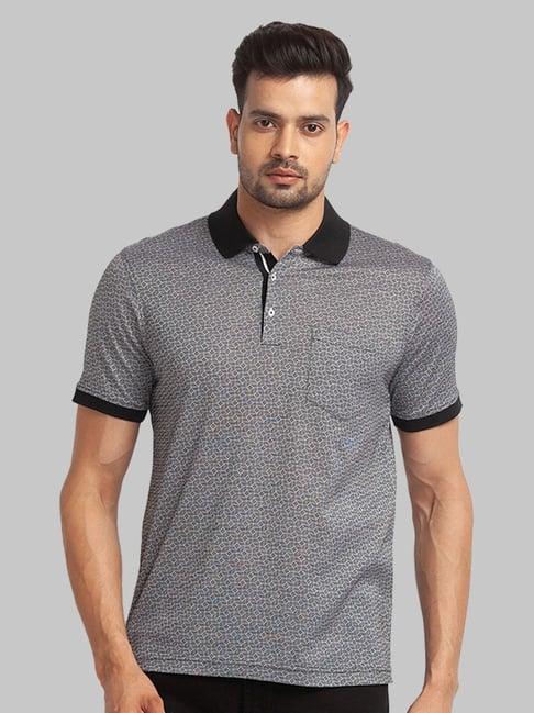 park avenue black cotton slim fit printed polo t-shirt