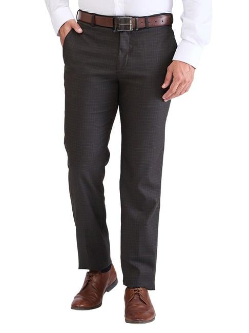 park avenue black regular fit checks trousers